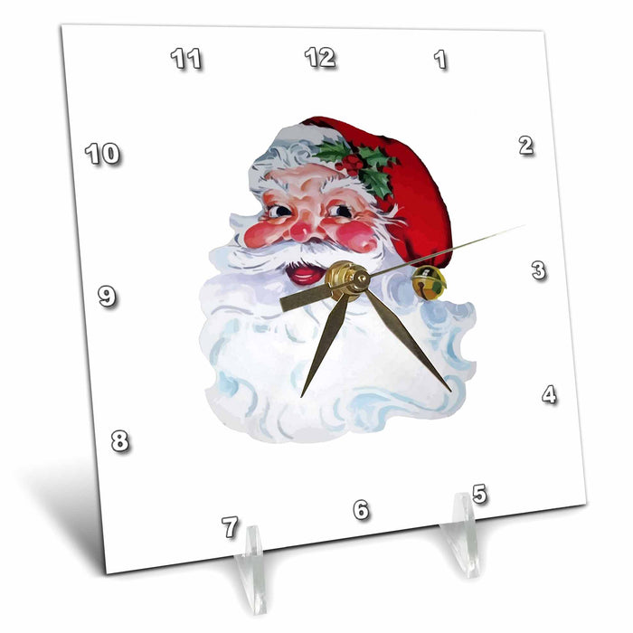 Desk Clock - Vintage Santa Claus Jolly Face and Rosy Cheeks Acrylic Painting - Retro Christmas