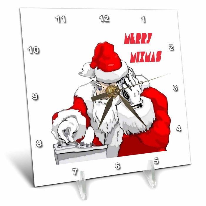 Desk Clock - Merry Mixmas Santa Claus DJ Christmas Party Vector Art - Christmas Party DJ Pun