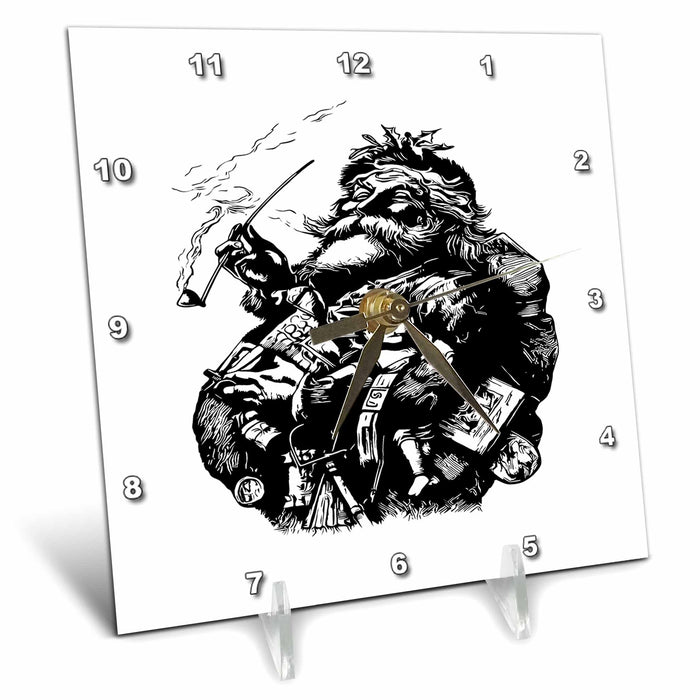 Desk Clock - Vintage Style Black Ink Illustration Of Santa Claus Vector Art - Santa Claus Line Art