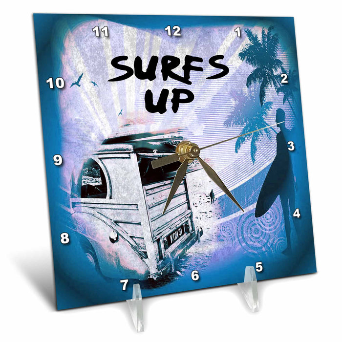 Desk Clock - A gift for that hard to buy for surfing lover, old fashion woodie, Surfing