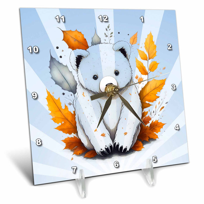 Desk Clock - Stuffed polar bear with floral arrangement Animals