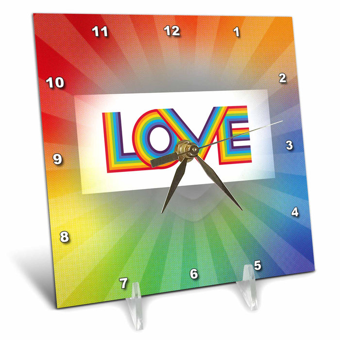 Desk Clock - Rainbow colored accented LOVE symbol Love