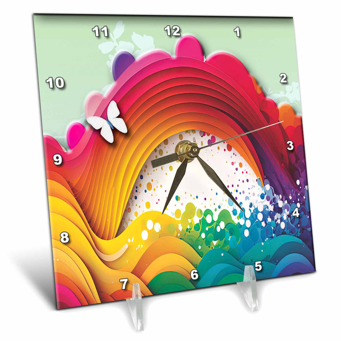 Desk Clock - Digital rainbow in bright colors with ocean waves Nature