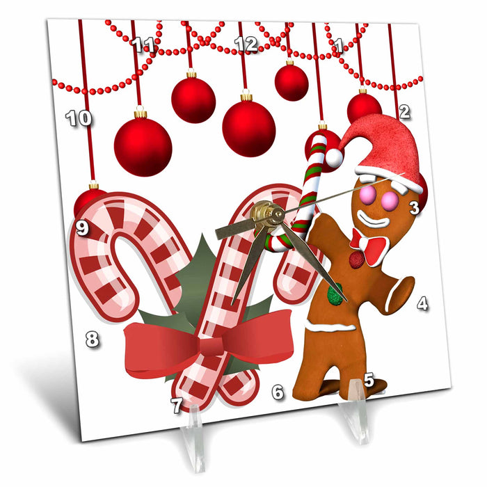 Desk Clock - Candy canes and gingerbread man holiday wishes Christmas