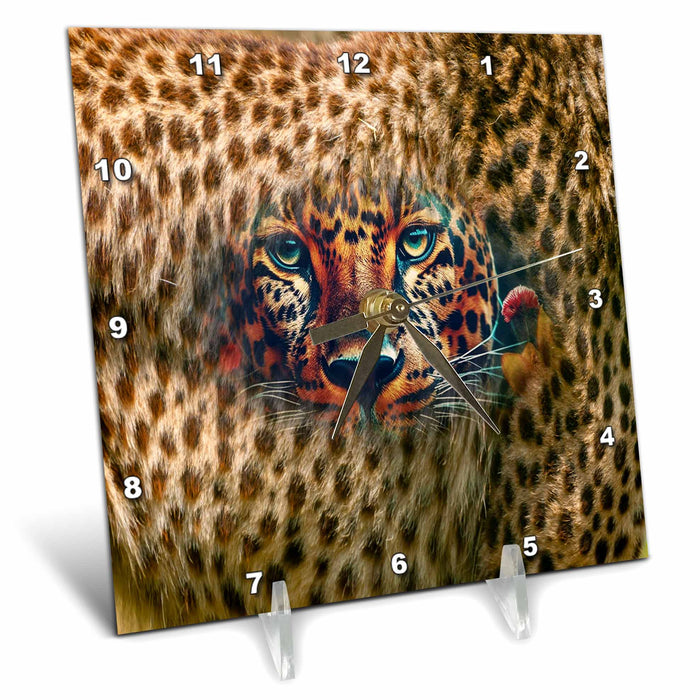 Desk Clock - Leopard background with leopard blending into the design Animals