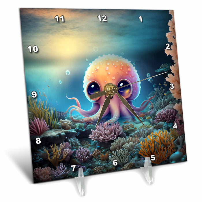 Desk Clock - One cute octopus in a sea of beautiful underwater pleasures Oceans