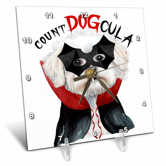 Desk Clock - Cute Count DOGcula Funny Halloween Maltese Dog for Dog Lovers Halloween Dogs