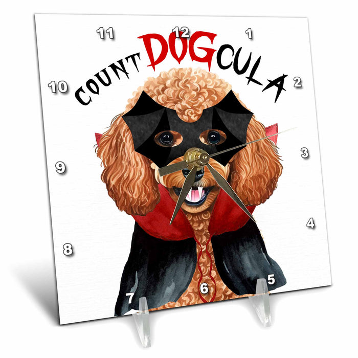 Desk Clock - Count DOGcula Poodle for Halloween Trick or Treat Fun Halloween Dogs