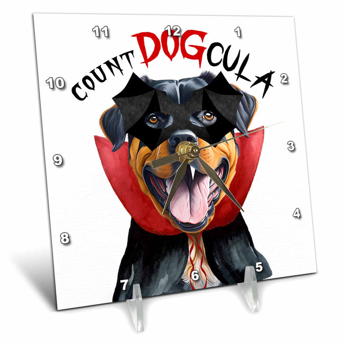 Desk Clock - Halloween Count DOGcula is a Cute Rottweiler Dressed for Halloween Halloween Dogs