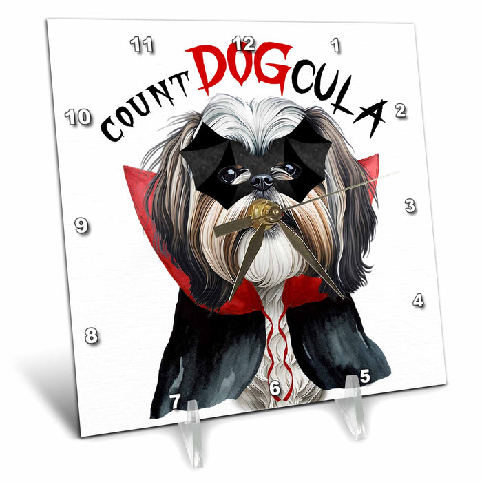 Desk Clock - Halloween Count DOGcula Funny Shih Tzu for Pet Lovers Halloween Dogs