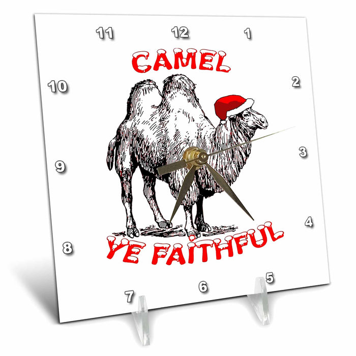 Desk Clock - Camel Ye Faithful Fun Pun Holiday Design Digital Art - Christmas Camel