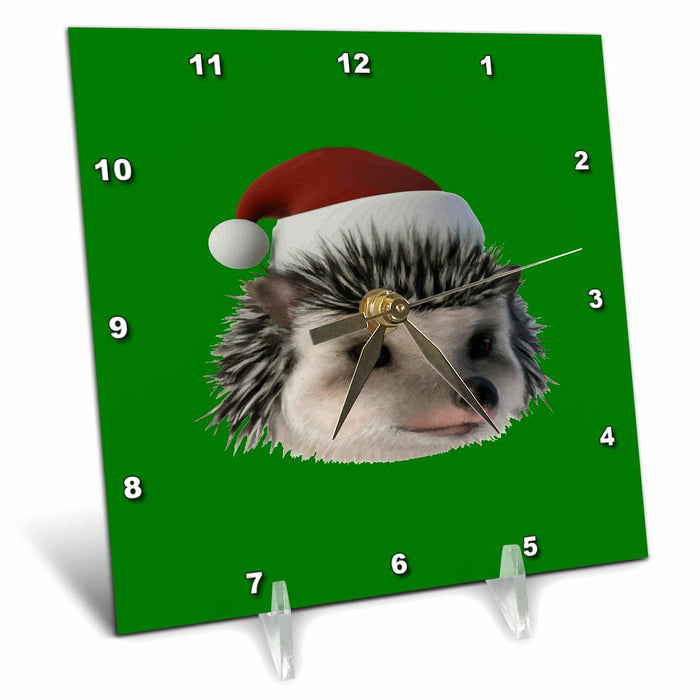 Desk Clock - Cute Christmas Opossum Or Hedgehog Wearing Santa Costume Vector Art - Christmas Hedgehog