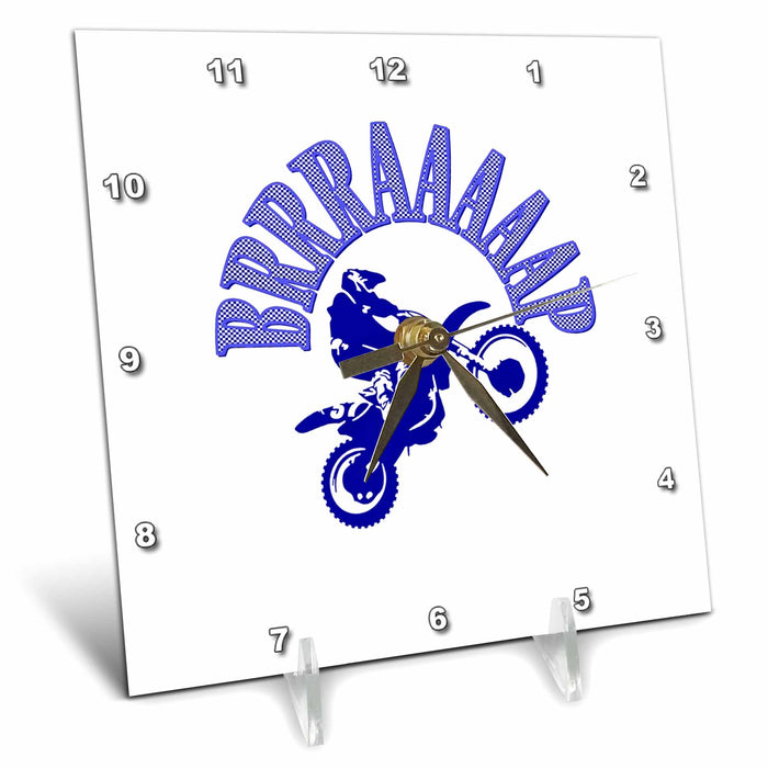 Desk Clock - Brrraaaaap Dirtbike Motocross Design In Blue Vector Art - Dirtbike MX Braaap