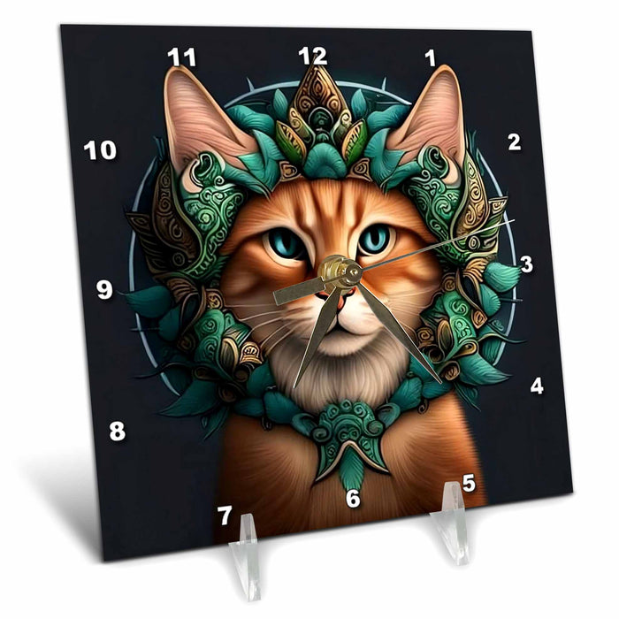 Desk Clock - State Cat With White Pine Maine State Tattoo Art Acrylic Painting - Maine State Emblem