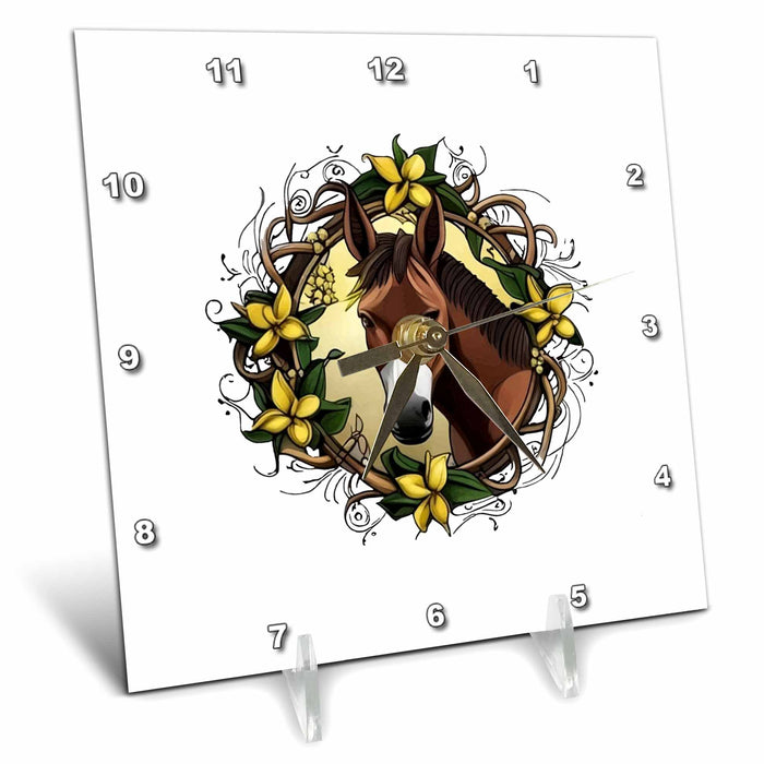 Desk Clock - Mule Surrounded By A Wreath Of Yellow jessamine Tattoo Style Art Vector Art - South Carolina Mammal Flower