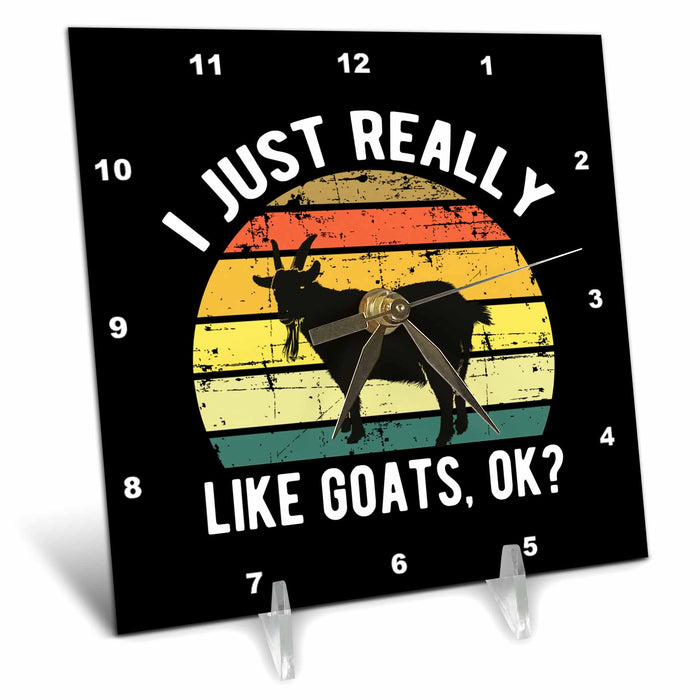 Desk Clock - I just really like goats ok. White letters black goat on retro stripes Stamp City - typography