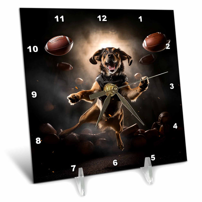 Desk Clock - Photo of a happy mutt excited to catch footballs being thrown. Stamp City - photography