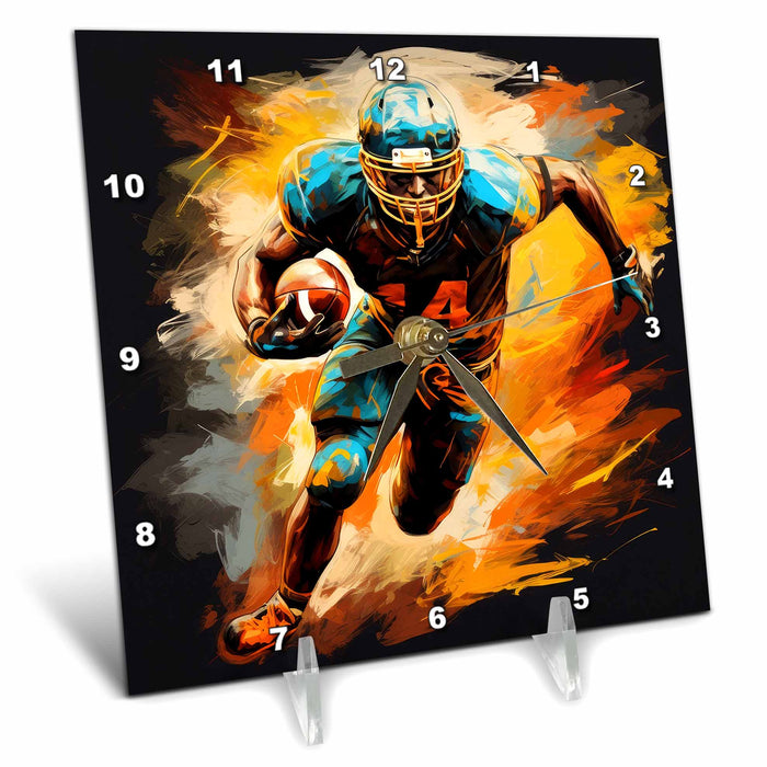 Desk Clock - Bold and colorful painting of a football player running with the ball. Stamp City - painting