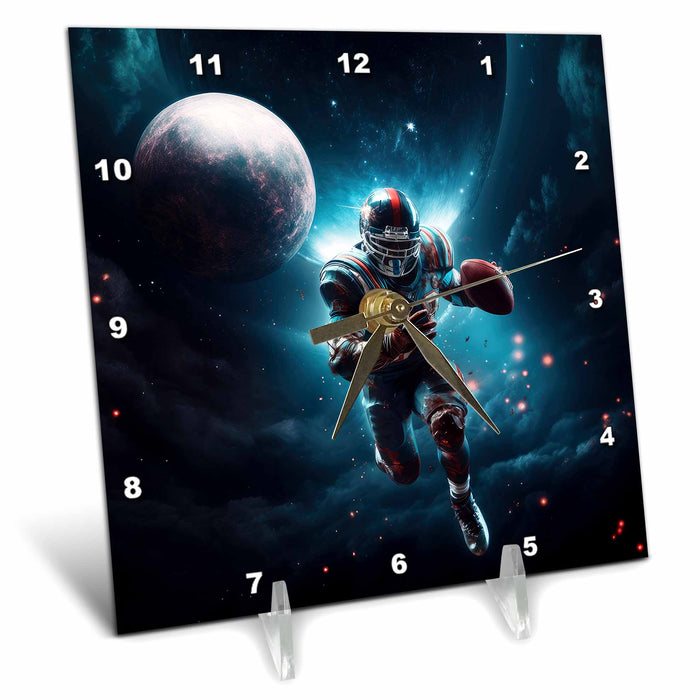 Desk Clock - An American football player in outer space with a galaxy stadium. Stamp City - illustration