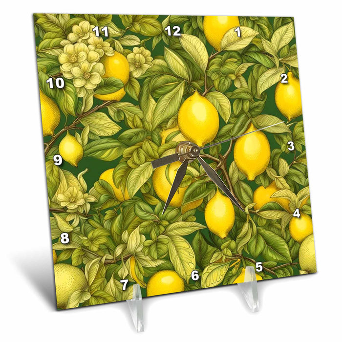 Desk Clock - A Lemon Tree Has A Lot Of Lemons Botanical Pattern Illustration Acrylic Painting - Lemon Tree