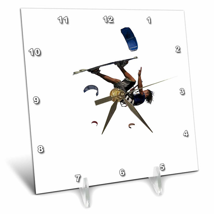 Desk Clock - Kitesurfer Somersaulting Color Illustration Illustration - Kitesurfing Sport Action