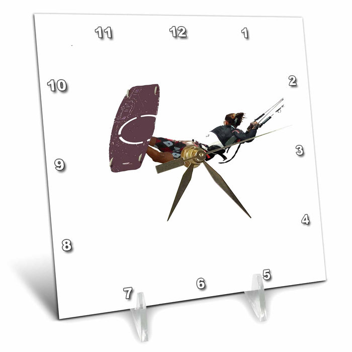 Desk Clock - Kiter Action Freestyle Kitesurfer Color Illustration Illustration - Kitesurfing Sport Action