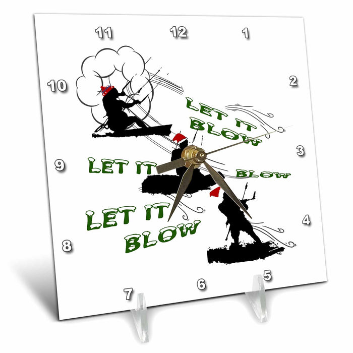 Desk Clock - Festive Christmas Seasonal Holiday Kitesurfing Vector Art - Kitesurfing Christmas