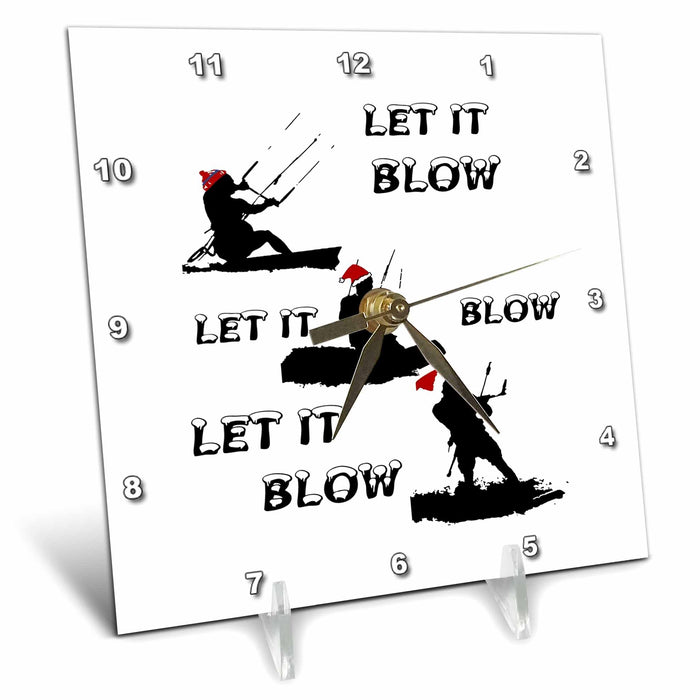 Desk Clock - Festive Christmas Seasonal Holiday Kitesurfing Vector Art - Kitesurfing Christmas