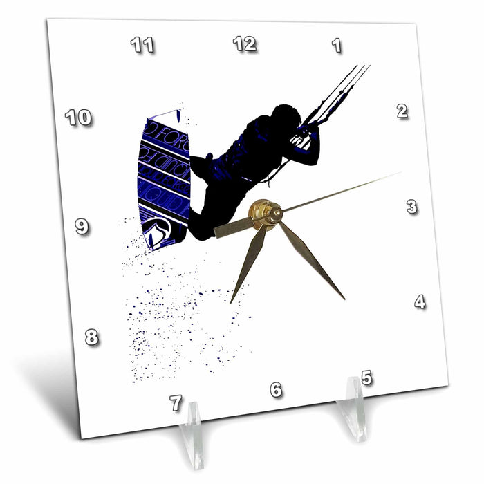 Desk Clock - Kite Surfing WIth Freestyle Kitesurfer And Kite Vector Art - Kitesurfing Sport Action