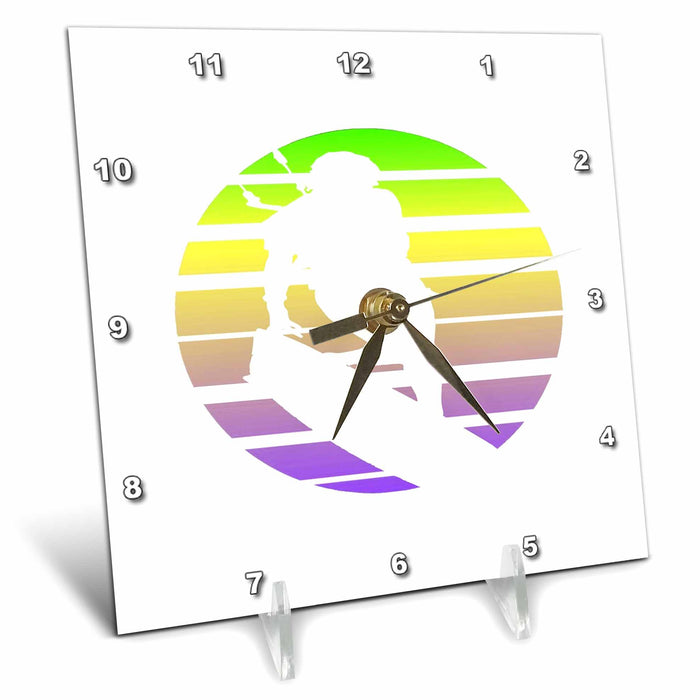 Desk Clock - Kitesurfing Female Rider Silhouette Retro Sunset Vector Art - Kitesurfing Sport Action