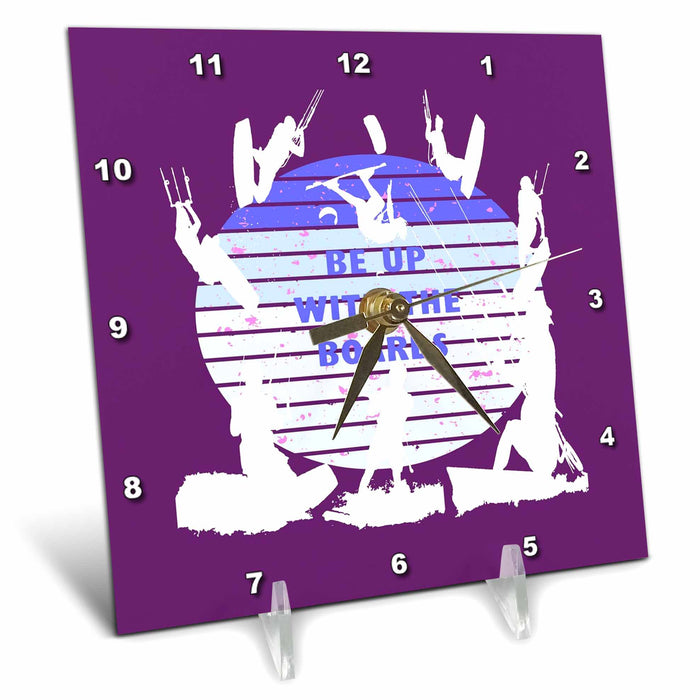 Desk Clock - Kitesurfers Be Up With The Boards Retro Style Vector Art - Kitesurfing Sport Action