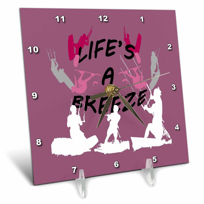 Desk Clock - Lifes A Breeze For Kitesurfers Casual Pun For Kitesurfers Vector Art - Kitesurfing Sport Action