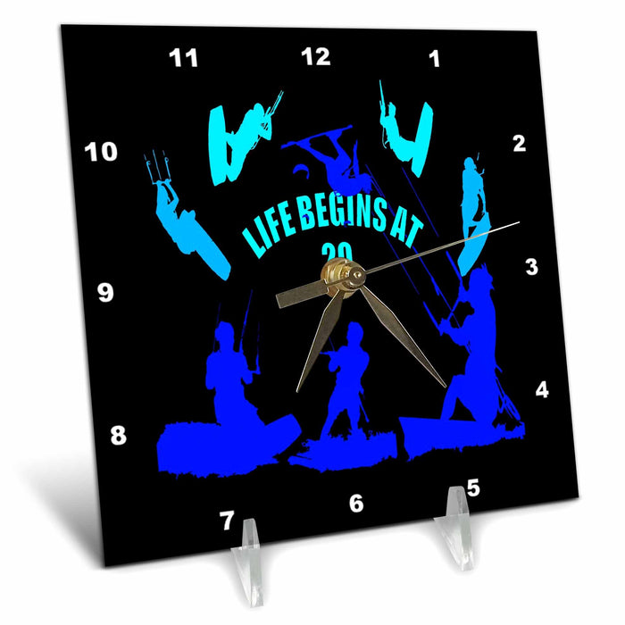 Desk Clock - Kiting Life Begins At Twenty Knots Kitesurfer Fun Quote Vector Art - Kitesurfing Sport Action