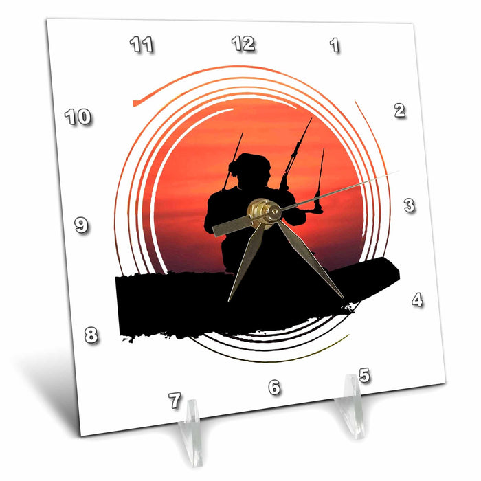 Desk Clock - Kitesurfer Surfing The Wave Artistic Silhouette And Sunset Vector Art - Kitesurfing Sport Action