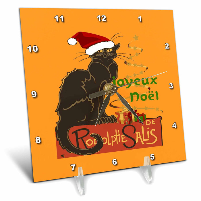 Desk Clock - Joyeux Noel Le Chat Noir Christmas Spoof Vector Art - Christmas Humor