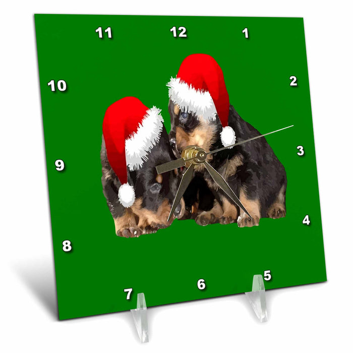 Desk Clock - Christmas Rottweilers Wearing Festive Holiday Hats Vector Art - Christmas Rottweilers