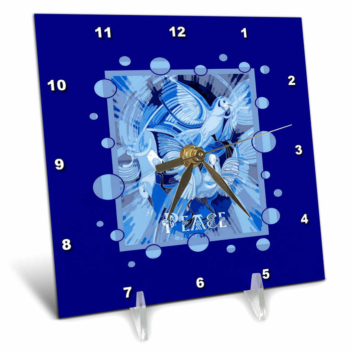 Desk Clock - Dove With Celtic Peace Text In Blue Tones Vector Art - Christmas Doves