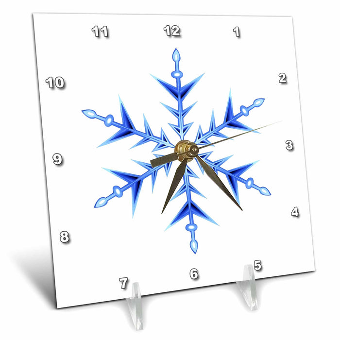 Desk Clock - Minimalistic Blue Snowflake Hand Drawn Art Vector Art - Christmas Snowflake