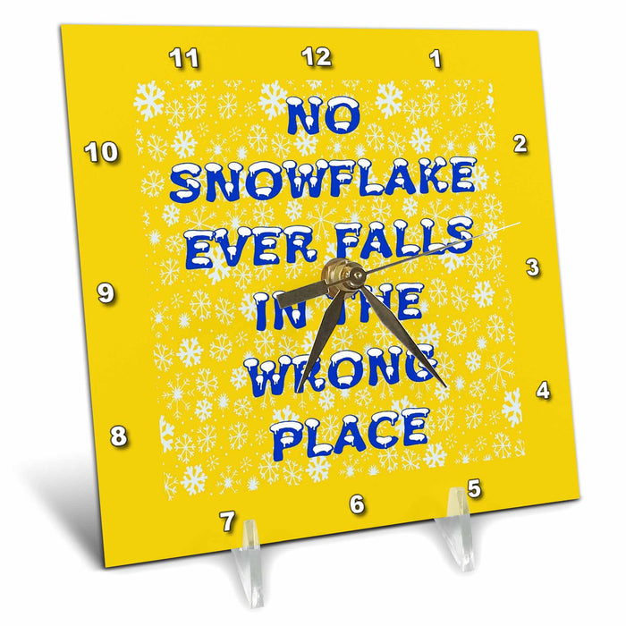 Desk Clock - No Snowflake Ever Falls In The Wrong Place Zen Proverb Vector Art - Christmas Snowflake