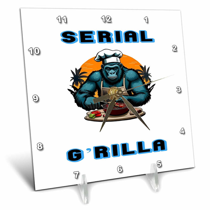 Desk Clock - Serial Grilla Master BBQ Griller Fun Pun Vector Art - BBQ Humor