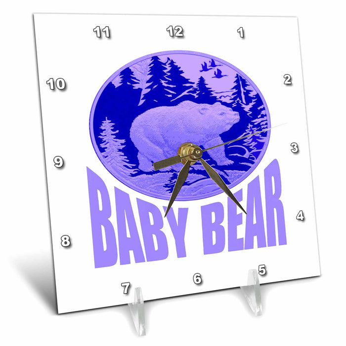 Desk Clock - Blue Woodland Baby Bear Camping Cub Vector Art - Baby Bear Humor