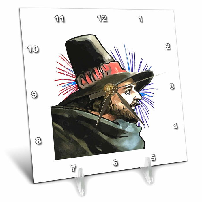 Desk Clock - Guy Fawkes And Fireworks Fifth Of November Vector Art - Guy Fawkes