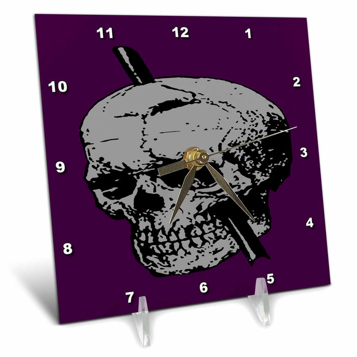 Desk Clock - Grey Colored Skull of Phineas Gage With Tamping Iron Vector Art - Phineas Gage