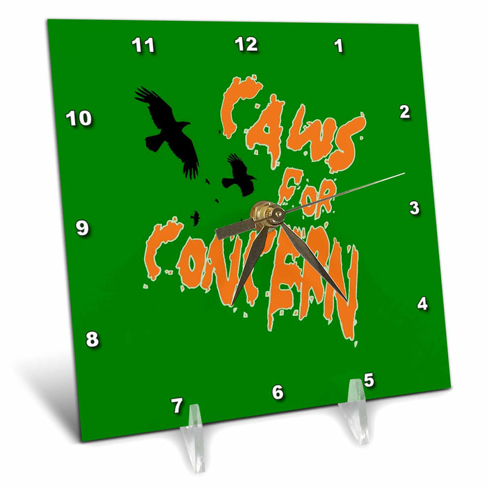 Desk Clock - Halloween Ravens Caws For Concern Fun Pun Vector Art - Halloween Ravens