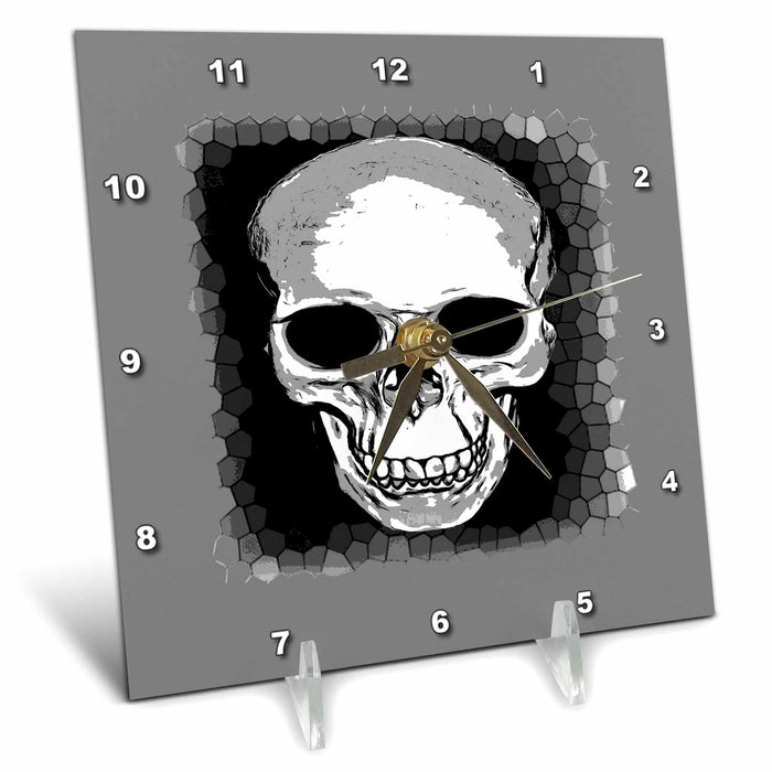 Desk Clock - Vector Skull Cranium With Grungy Geometric Background Vector Art - Halloween Skull