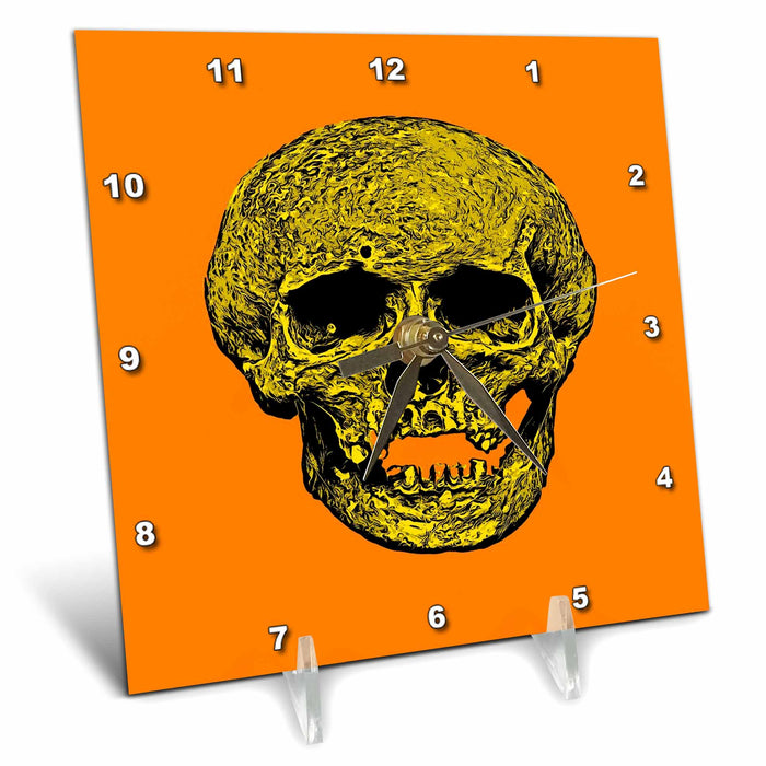 Desk Clock - Vile Grungy Cranium Art In Bright Yellow Colors Vector Art - Halloween Skull