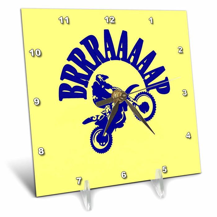 Desk Clock - Brrraaaaap Dirtbike Motocross Design In Blue Vector Art - Dirtbike Motocross Humor