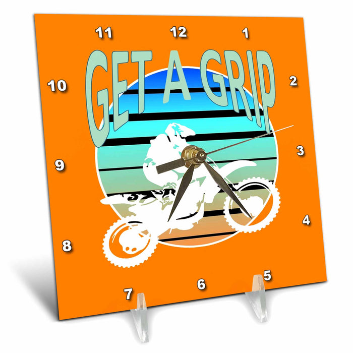 Desk Clock - Get A Grip Dirt Bike Freestyle MX Art Vector Art - Dirtbike Motocross Humor