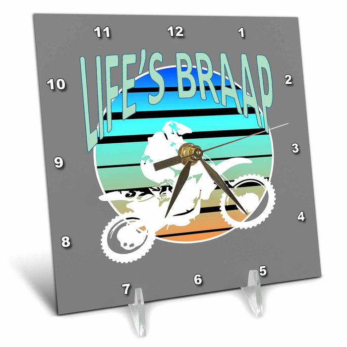 Desk Clock - Lifes Braap Dirt Bike Retro Moto Riding Style Vector Art - Dirtbike Motocross Humor