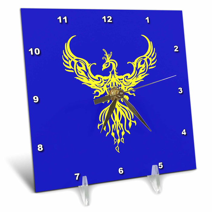 Desk Clock - Phoenix Fantasy Fire Bird Tribal Style Art Yellow Vector Art - Mythical Phoenix Creature